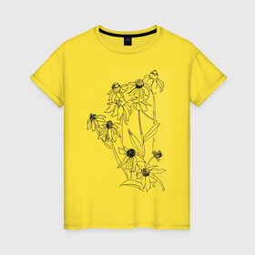 Женская футболка хлопок с принтом Ромашки в Петрозаводске, 100% хлопок | прямой крой, круглый вырез горловины, длина до линии бедер, слегка спущенное плечо | 