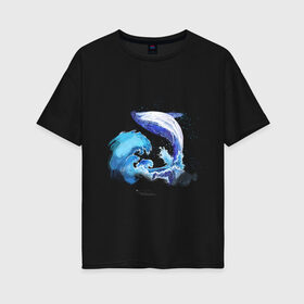 Женская футболка хлопок Oversize с принтом Акварельный кит в Петрозаводске, 100% хлопок | свободный крой, круглый ворот, спущенный рукав, длина до линии бедер
 | акварель | вода | волны | кит | море | морское | рисунок | рыбы | стихия