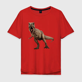 Мужская футболка хлопок Oversize с принтом T-Rex в Петрозаводске, 100% хлопок | свободный крой, круглый ворот, “спинка” длиннее передней части | dinosaurs | predator | дино | динозавр | звери | хищник | ящер