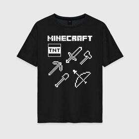 Женская футболка хлопок Oversize с принтом Minecraft в Петрозаводске, 100% хлопок | свободный крой, круглый ворот, спущенный рукав, длина до линии бедер
 | minecraft | алекс | белый | блоки | ведьма | взрывчатка | визера | волк | гаст | добывать | дракон | зеленый куб | зомби | игра | крафт | крипер | кубики | лошадка | майн | майнкрафт | манкрафт | овечка | оцелот