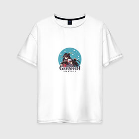Женская футболка хлопок Oversize с принтом Genshin Impact в Петрозаводске, 100% хлопок | свободный крой, круглый ворот, спущенный рукав, длина до линии бедер
 | anime | game | genshin impact | rpg | аниме | геншин импакт | игра | персонаж | рпг
