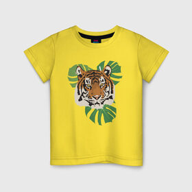 Детская футболка хлопок с принтом Тигр в джунглях в Петрозаводске, 100% хлопок | круглый вырез горловины, полуприлегающий силуэт, длина до линии бедер | nature | tiger | wild | wild animals | джунгли | дикие животные | дикий | животные | кошачьи | крупные кошки | полосатый | природа | тигр | тигр в джунглях | тигренок | тропики | хищник | хищные животные