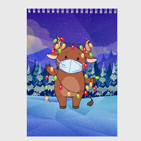 Скетчбук с принтом Бычок в маске с гирляндами в Петрозаводске, 100% бумага
 | 48 листов, плотность листов — 100 г/м2, плотность картонной обложки — 250 г/м2. Листы скреплены сверху удобной пружинной спиралью | 2021 | 7 января | bull | newyear | santa | бык | быки | бычок | год быка | дед мороз | корова | новогодние каникулы | новогодние праздники | новый 2021 | новый год | новый год 2021 | рождество | сани | санта | санта клаус