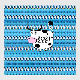 Магнитный плакат 3Х3 с принтом Корова 2021 в Петрозаводске, Полимерный материал с магнитным слоем | 9 деталей размером 9*9 см | 2021 | 7 января | bull | newyear | santa | бык | быки | бычок | год быка | дед мороз | корова | новогодние каникулы | новогодние праздники | новый 2021 | новый год | новый год 2021 | рождество | сани | санта | санта клаус