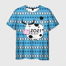 Мужская футболка 3D с принтом Корова 2021 в Петрозаводске, 100% полиэфир | прямой крой, круглый вырез горловины, длина до линии бедер | 2021 | 7 января | bull | newyear | santa | бык | быки | бычок | год быка | дед мороз | корова | новогодние каникулы | новогодние праздники | новый 2021 | новый год | новый год 2021 | рождество | сани | санта | санта клаус