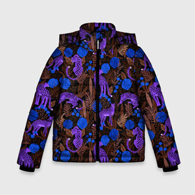 Зимняя куртка для мальчиков 3D с принтом Purple Leopards в Петрозаводске, ткань верха — 100% полиэстер; подклад — 100% полиэстер, утеплитель — 100% полиэстер | длина ниже бедра, удлиненная спинка, воротник стойка и отстегивающийся капюшон. Есть боковые карманы с листочкой на кнопках, утяжки по низу изделия и внутренний карман на молнии. 

Предусмотрены светоотражающий принт на спинке, радужный светоотражающий элемент на пуллере молнии и на резинке для утяжки | 
