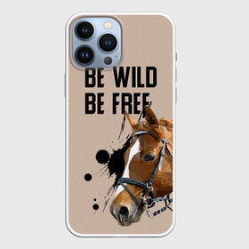 Чехол для iPhone 13 Pro Max с принтом Be wild be free в Петрозаводске,  |  | horse | horseshoe | акварель | головалошади | грива | жеребец | животные | конь | лошадь | лошадьскрыльями | подкова | природа | рисуноккрасками