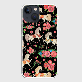 Чехол для iPhone 13 mini с принтом лошади и цветы в Петрозаводске,  |  | horse | horseshoe | акварель | головалошади | грива | жеребец | животные | конь | лошадь | лошадьскрыльями | подкова | природа | рисуноккрасками