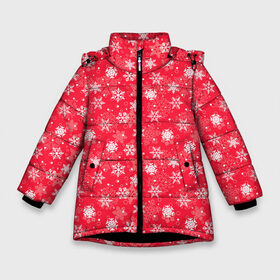Зимняя куртка для девочек 3D с принтом Снежинки в Петрозаводске, ткань верха — 100% полиэстер; подклад — 100% полиэстер, утеплитель — 100% полиэстер. | длина ниже бедра, удлиненная спинка, воротник стойка и отстегивающийся капюшон. Есть боковые карманы с листочкой на кнопках, утяжки по низу изделия и внутренний карман на молнии. 

Предусмотрены светоотражающий принт на спинке, радужный светоотражающий элемент на пуллере молнии и на резинке для утяжки. | merry christmas | дед мороз | ёлка | зима | мороз | новый год | подарок | праздник | рождество | с новым годом | санта клаус | снег | снеговик | снегурочка | снежинки | снежные узоры | узоры