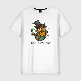 Мужская футболка хлопок Slim с принтом Go vegan в Петрозаводске, 92% хлопок, 8% лайкра | приталенный силуэт, круглый вырез ворота, длина до линии бедра, короткий рукав | веган | вегетарианство | ирландия | клевер | лепрекон