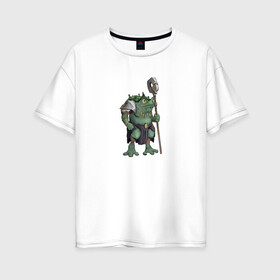 Женская футболка хлопок Oversize с принтом Воин жабалюд в Петрозаводске, 100% хлопок | свободный крой, круглый ворот, спущенный рукав, длина до линии бедер
 | frog | green | staff | warrior | воин | жаба | зеленый | ил | посох