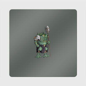 Магнит виниловый Квадрат с принтом Жабалюд войн в Петрозаводске, полимерный материал с магнитным слоем | размер 9*9 см, закругленные углы | frog | green | staff | warrior | воин | жаба | зеленый | ил | посох