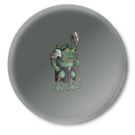 Значок с принтом Жабалюд войн в Петрозаводске,  металл | круглая форма, металлическая застежка в виде булавки | frog | green | staff | warrior | воин | жаба | зеленый | ил | посох