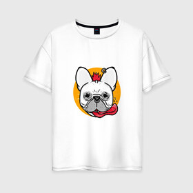 Женская футболка хлопок Oversize с принтом Панк-рок мопс в Петрозаводске, 100% хлопок | свободный крой, круглый ворот, спущенный рукав, длина до линии бедер
 | animal | dog | pug | punk | rock | животные | метал | мопс | панк | пирсинг | рок | собака