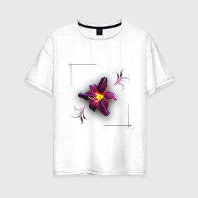 Женская футболка хлопок Oversize с принтом Flower Цветок в Петрозаводске, 100% хлопок | свободный крой, круглый ворот, спущенный рукав, длина до линии бедер
 | желтый | узор | феолетовый цветок | цветочный