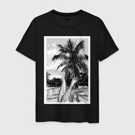 Мужская футболка хлопок с принтом Summer day Летний день в Петрозаводске, 100% хлопок | прямой крой, круглый вырез горловины, длина до линии бедер, слегка спущенное плечо. | лето | ноги | пальмы | черный и белый