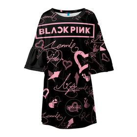 Детское платье 3D с принтом BLACKPINK в Петрозаводске, 100% полиэстер | прямой силуэт, чуть расширенный к низу. Круглая горловина, на рукавах — воланы | Тематика изображения на принте: blackpink | blink | bts | exo | icecream | jennie | jisoo | korea | kpop | lisa | love | rose | блекпинк | девушки | корея | кпоп | музыка
