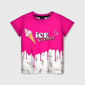 Детская футболка 3D с принтом Ice Cream BlackPink в Петрозаводске, 100% гипоаллергенный полиэфир | прямой крой, круглый вырез горловины, длина до линии бедер, чуть спущенное плечо, ткань немного тянется | Тематика изображения на принте: blackpink | blink | bts | exo | icecream | jennie | jisoo | korea | kpop | lisa | love | rose | блекпинк | девушки | корея | кпоп | музыка