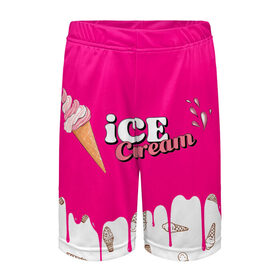 Детские спортивные шорты 3D с принтом Ice Cream BlackPink в Петрозаводске,  100% полиэстер
 | пояс оформлен широкой мягкой резинкой, ткань тянется
 | blackpink | blink | bts | exo | icecream | jennie | jisoo | korea | kpop | lisa | love | rose | блекпинк | девушки | корея | кпоп | музыка