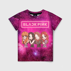 Детская футболка 3D с принтом Black Pink в Петрозаводске, 100% гипоаллергенный полиэфир | прямой крой, круглый вырез горловины, длина до линии бедер, чуть спущенное плечо, ткань немного тянется | blackpink | blink | bts | exo | icecream | jennie | jisoo | korea | kpop | lisa | love | rose | блекпинк | девушки | корея | кпоп | музыка