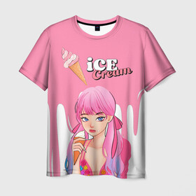 Мужская футболка 3D с принтом BLACKPINK Ice Cream в Петрозаводске, 100% полиэфир | прямой крой, круглый вырез горловины, длина до линии бедер | blackpink | blink | bts | exo | icecream | jennie | jisoo | korea | kpop | lisa | love | rose | блекпинк | девушки | корея | кпоп | музыка