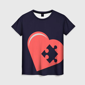 Женская футболка 3D с принтом Сердце Пазл в Петрозаводске, 100% полиэфир ( синтетическое хлопкоподобное полотно) | прямой крой, круглый вырез горловины, длина до линии бедер | family | family look | детские | для всей семьи | семейные | семья | фэмили лук