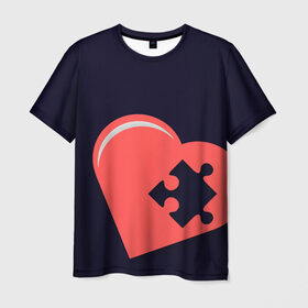 Мужская футболка 3D с принтом Сердце Пазл в Петрозаводске, 100% полиэфир | прямой крой, круглый вырез горловины, длина до линии бедер | family | family look | детские | для всей семьи | семейные | семья | фэмили лук
