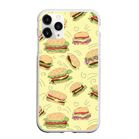 Чехол для iPhone 11 Pro матовый с принтом Узор с бургерами в Петрозаводске, Силикон |  | Тематика изображения на принте: бургер | гамбургер | еда | желтый | паттерн | узор | фастфуд