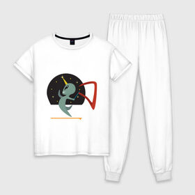 Женская пижама хлопок с принтом Norman Alien в Петрозаводске, 100% хлопок | брюки и футболка прямого кроя, без карманов, на брюках мягкая резинка на поясе и по низу штанин | Тематика изображения на принте: alien | единорог | космос | пришелец