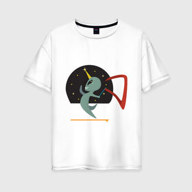 Женская футболка хлопок Oversize с принтом Norman Alien в Петрозаводске, 100% хлопок | свободный крой, круглый ворот, спущенный рукав, длина до линии бедер
 | Тематика изображения на принте: alien | единорог | космос | пришелец