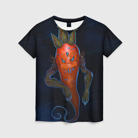 Женская футболка 3D с принтом Cosmo Carrot в Петрозаводске, 100% полиэфир ( синтетическое хлопкоподобное полотно) | прямой крой, круглый вырез горловины, длина до линии бедер | alien | космос | морковь | фентези