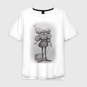 Мужская футболка хлопок Oversize с принтом Sad Clown в Петрозаводске, 100% хлопок | свободный крой, круглый ворот, “спинка” длиннее передней части | Тематика изображения на принте: клоун | цепь | цирк | шарик