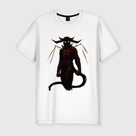 Мужская футболка хлопок Slim с принтом Devil в Петрозаводске, 92% хлопок, 8% лайкра | приталенный силуэт, круглый вырез ворота, длина до линии бедра, короткий рукав | demon | демон | рога | хоррор