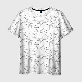 Мужская футболка 3D с принтом Cats в Петрозаводске, 100% полиэфир | прямой крой, круглый вырез горловины, длина до линии бедер | cats. black | doodle | white | белое | забавно | кот | котики | кошки | милое | минимализм | черное