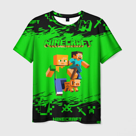 Мужская футболка 3D с принтом Minecraft в Петрозаводске, 100% полиэфир | прямой крой, круглый вырез горловины, длина до линии бедер | minecraft | алекс | белый | блоки | взрывчатка | визера | гаст | добывать | дракон | зеленая | зеленый куб | зомби | игра | кирка | крафт | крипер | кубики | лошадка | майн | майнкрафт | манкрафт | меч | оцелот
