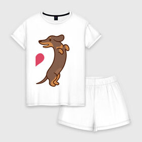 Женская пижама с шортиками хлопок с принтом такса в Петрозаводске, 100% хлопок | футболка прямого кроя, шорты свободные с широкой мягкой резинкой | влюбленных | день святого валентина | для двоих | для пар | милый | парные | подарок | собака | такса
