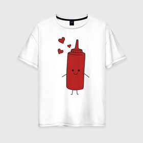Женская футболка хлопок Oversize с принтом кетчуп в Петрозаводске, 100% хлопок | свободный крой, круглый ворот, спущенный рукав, длина до линии бедер
 | влюбленных | горчица | день святого валентина | для двоих | для пар | еда | кетчуп | милый | парные | подарок