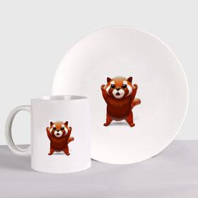 Набор: тарелка + кружка с принтом Красная панда в Петрозаводске, керамика | Кружка: объем — 330 мл, диаметр — 80 мм. Принт наносится на бока кружки, можно сделать два разных изображения. 
Тарелка: диаметр - 210 мм, диаметр для нанесения принта - 120 мм. | Тематика изображения на принте: big eyes | cute | red panda | большие глаза | красная панда | милаха