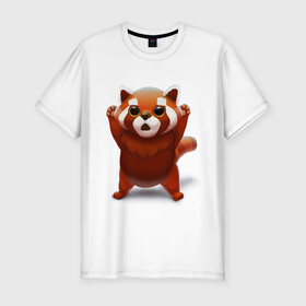 Мужская футболка хлопок Slim с принтом Красная панда в Петрозаводске, 92% хлопок, 8% лайкра | приталенный силуэт, круглый вырез ворота, длина до линии бедра, короткий рукав | Тематика изображения на принте: big eyes | cute | red panda | большие глаза | красная панда | милаха