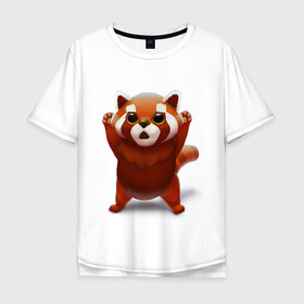 Мужская футболка хлопок Oversize с принтом Красная панда в Петрозаводске, 100% хлопок | свободный крой, круглый ворот, “спинка” длиннее передней части | big eyes | cute | red panda | большие глаза | красная панда | милаха