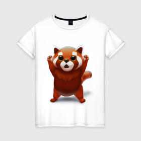 Женская футболка хлопок с принтом Красная панда в Петрозаводске, 100% хлопок | прямой крой, круглый вырез горловины, длина до линии бедер, слегка спущенное плечо | Тематика изображения на принте: big eyes | cute | red panda | большие глаза | красная панда | милаха