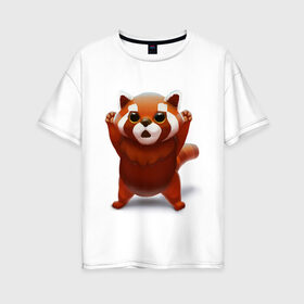 Женская футболка хлопок Oversize с принтом Красная панда в Петрозаводске, 100% хлопок | свободный крой, круглый ворот, спущенный рукав, длина до линии бедер
 | Тематика изображения на принте: big eyes | cute | red panda | большие глаза | красная панда | милаха