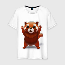 Мужская футболка хлопок с принтом Красная панда в Петрозаводске, 100% хлопок | прямой крой, круглый вырез горловины, длина до линии бедер, слегка спущенное плечо. | Тематика изображения на принте: big eyes | cute | red panda | большие глаза | красная панда | милаха