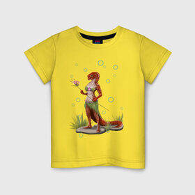 Детская футболка хлопок с принтом Саламандра с пузыриками в Петрозаводске, 100% хлопок | круглый вырез горловины, полуприлегающий силуэт, длина до линии бедер | cute | жук | милота | персонаж | пузыри | саламандра | хвост