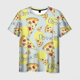 Мужская футболка 3D с принтом Узор Куски пиццы в Петрозаводске, 100% полиэфир | прямой крой, круглый вырез горловины, длина до линии бедер | еда | желтый | кусок | паттерн | пеперони | пицца | узор | фастфуд