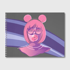 Альбом для рисования с принтом Bubble Gum в Петрозаводске, 100% бумага
 | матовая бумага, плотность 200 мг. | bubble gum | pop art | popart | девушка | девушка в очках | жевательная резинка | очки | поп арт | пузырь | ретро | розовые волосы | розовый принт | ушки