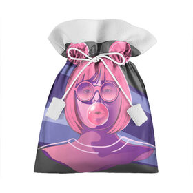 Подарочный 3D мешок с принтом Bubble Gum в Петрозаводске, 100% полиэстер | Размер: 29*39 см | bubble gum | pop art | popart | девушка | девушка в очках | жевательная резинка | очки | поп арт | пузырь | ретро | розовые волосы | розовый принт | ушки