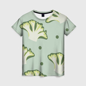 Женская футболка 3D с принтом Брокколи - зеленый узор в Петрозаводске, 100% полиэфир ( синтетическое хлопкоподобное полотно) | прямой крой, круглый вырез горловины, длина до линии бедер | брокколи | здоровое питание | зеленый | зож | паттерн | растения | узор | фитнес
