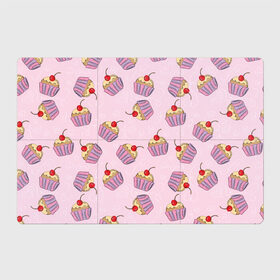 Магнитный плакат 3Х2 с принтом Капкейки на розовом в Петрозаводске, Полимерный материал с магнитным слоем | 6 деталей размером 9*9 см | вишенка | еда | капкейки | пирожное | розовый | сладкое | сладости