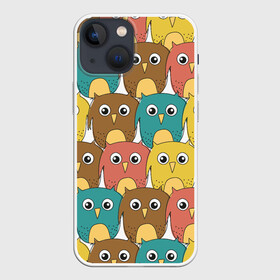 Чехол для iPhone 13 mini с принтом Разноцветные совы в Петрозаводске,  |  | детский | лесной | мультяшный | паттерн | разноцветный | сова | совушки | совы | узор